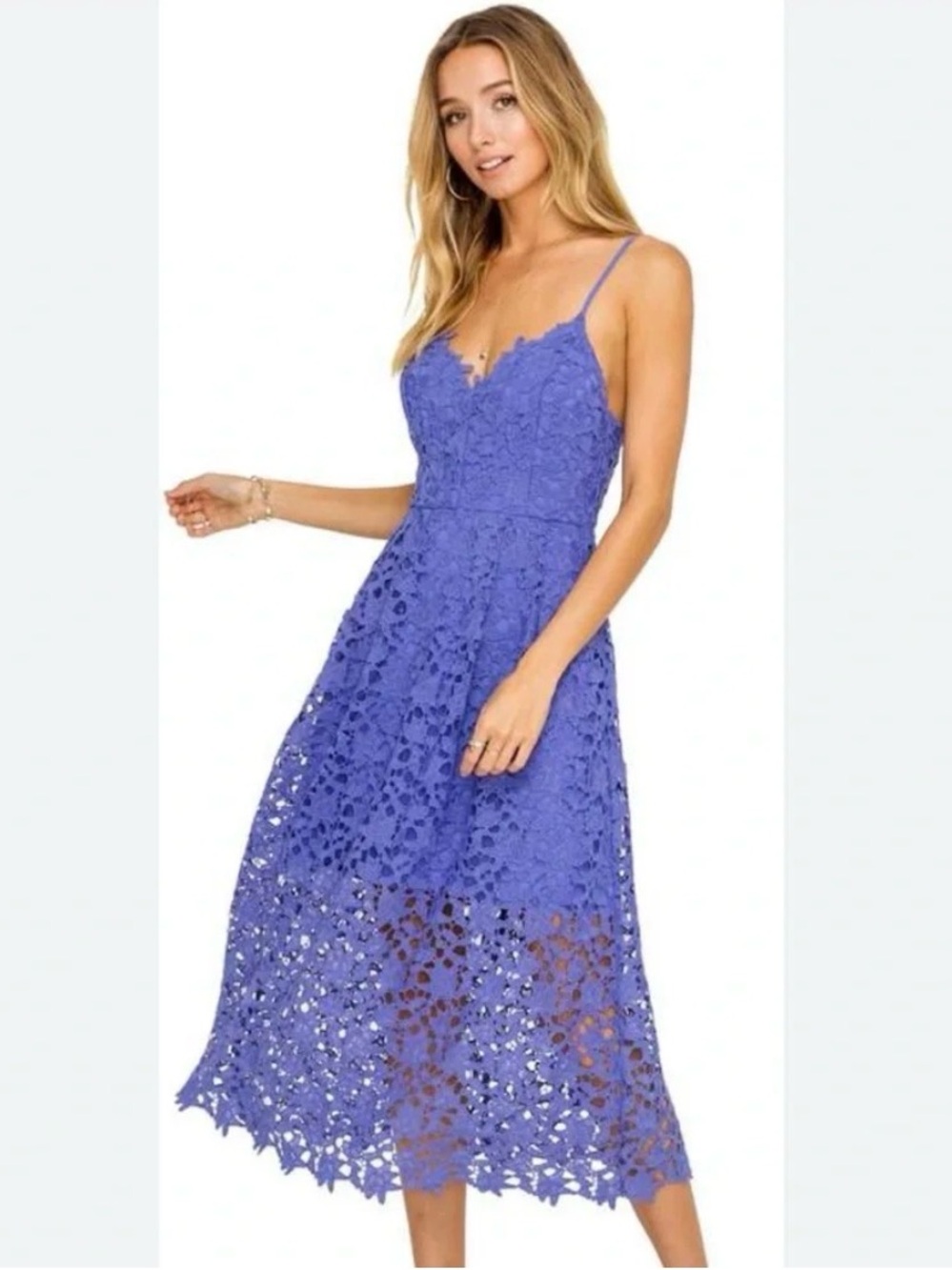 Like NEW: Lace A-Line Spaghetti Strap Midi Dress